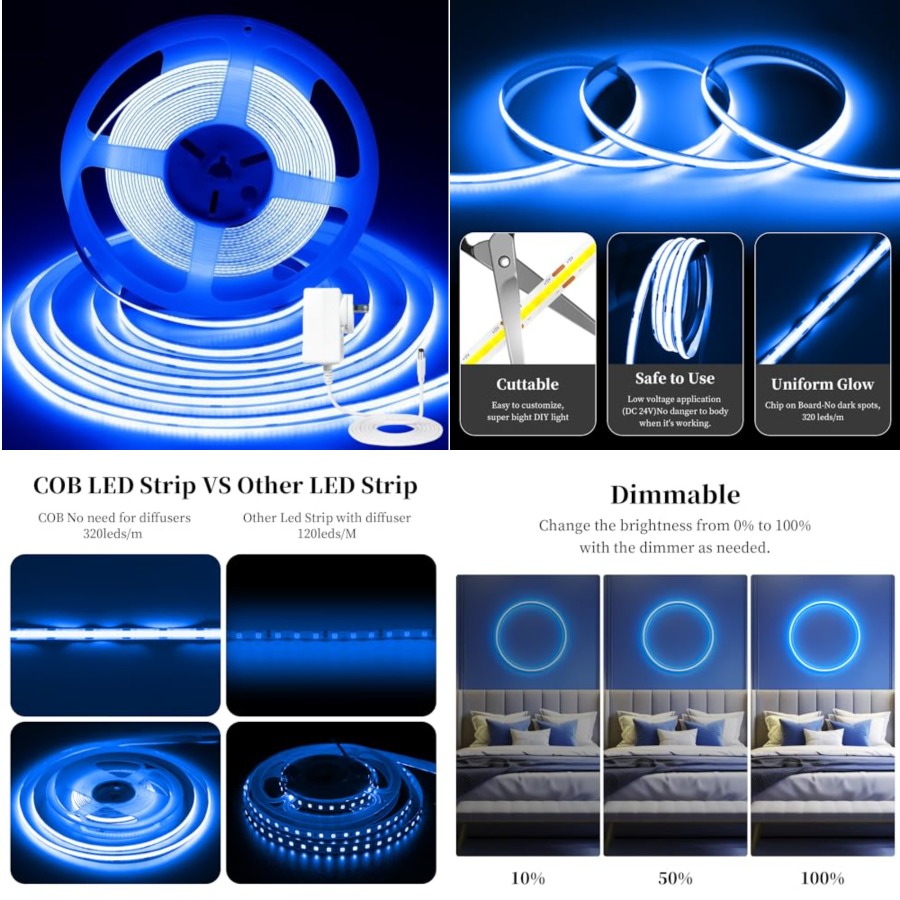 Led Strip Lights - 32,8ft/10M COB LED Şerit Işık, DC24V