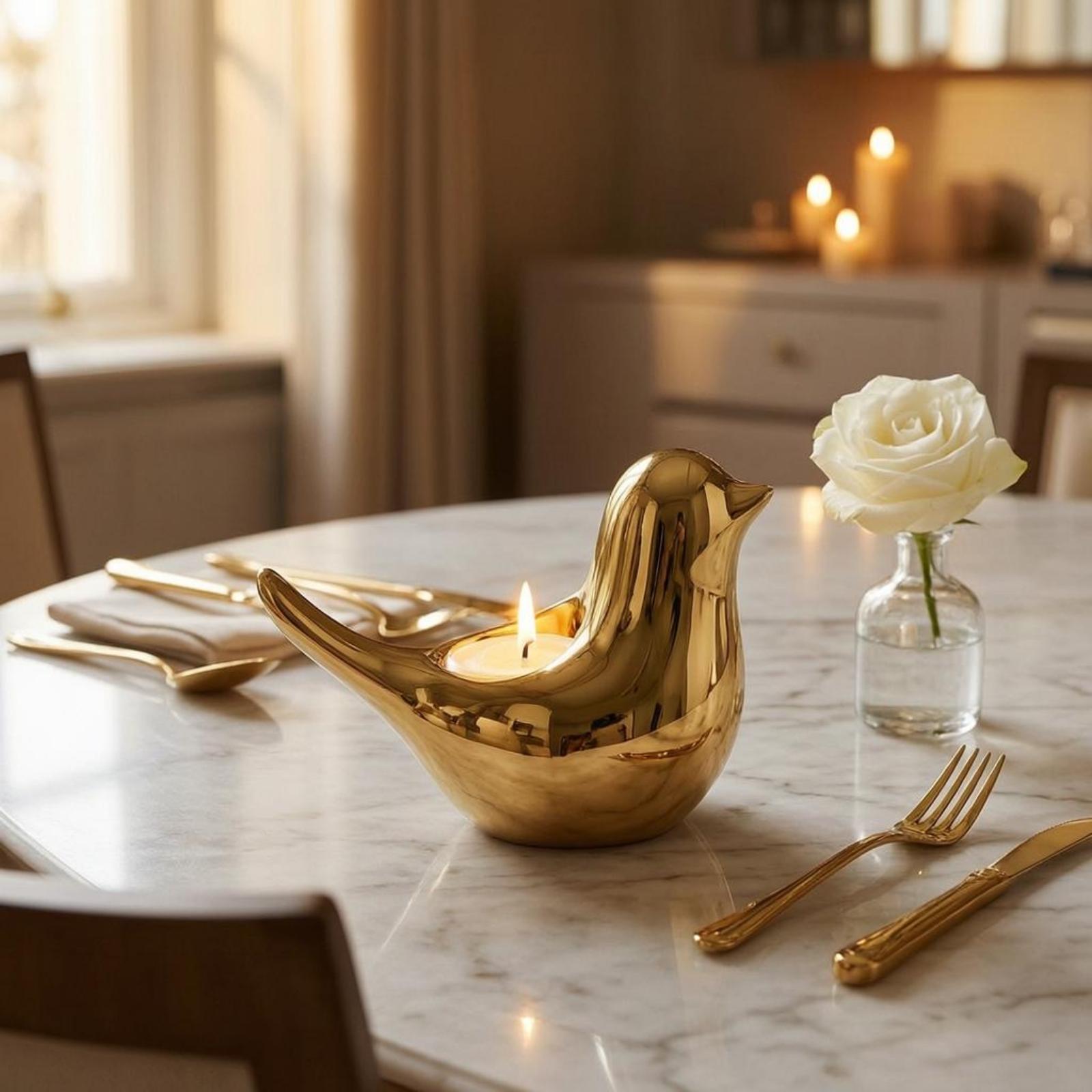 Home Decor Mirror - Kuş Şeklinde Mumluk Kompakt Ayna Kaplamalı