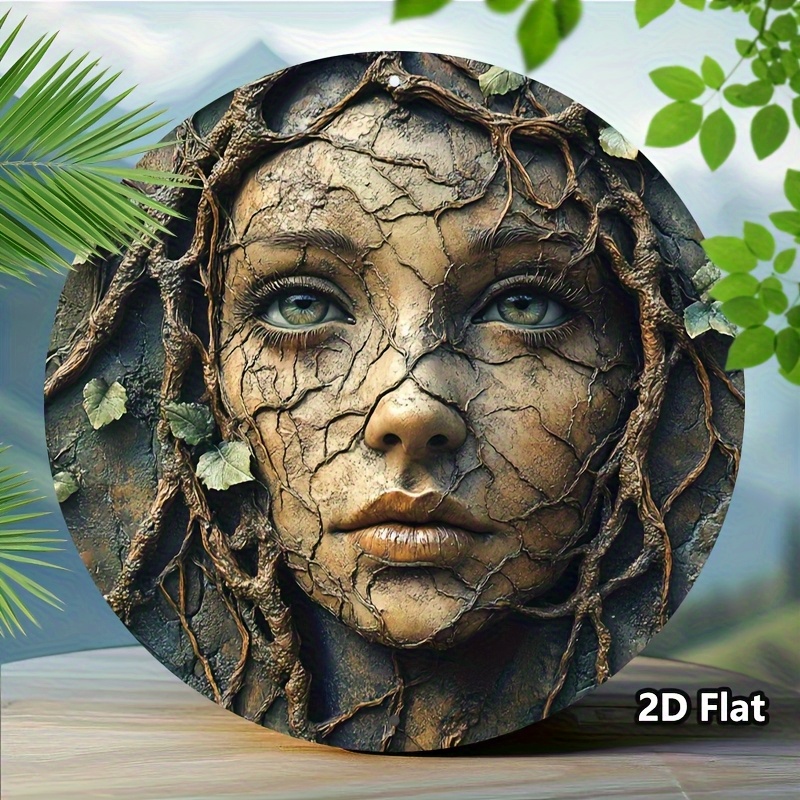 Home Decor Tree - 2D Düz, Vintage Alüminyum Yuvarlak Duvar
