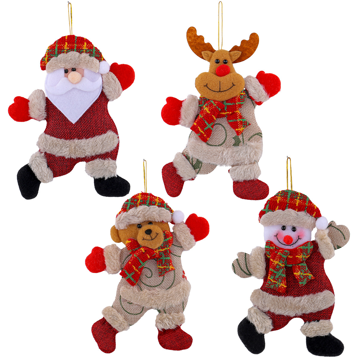 Home Decor Xmas - 4'lü Set Karikatür Noel Ağacı Süsleri,