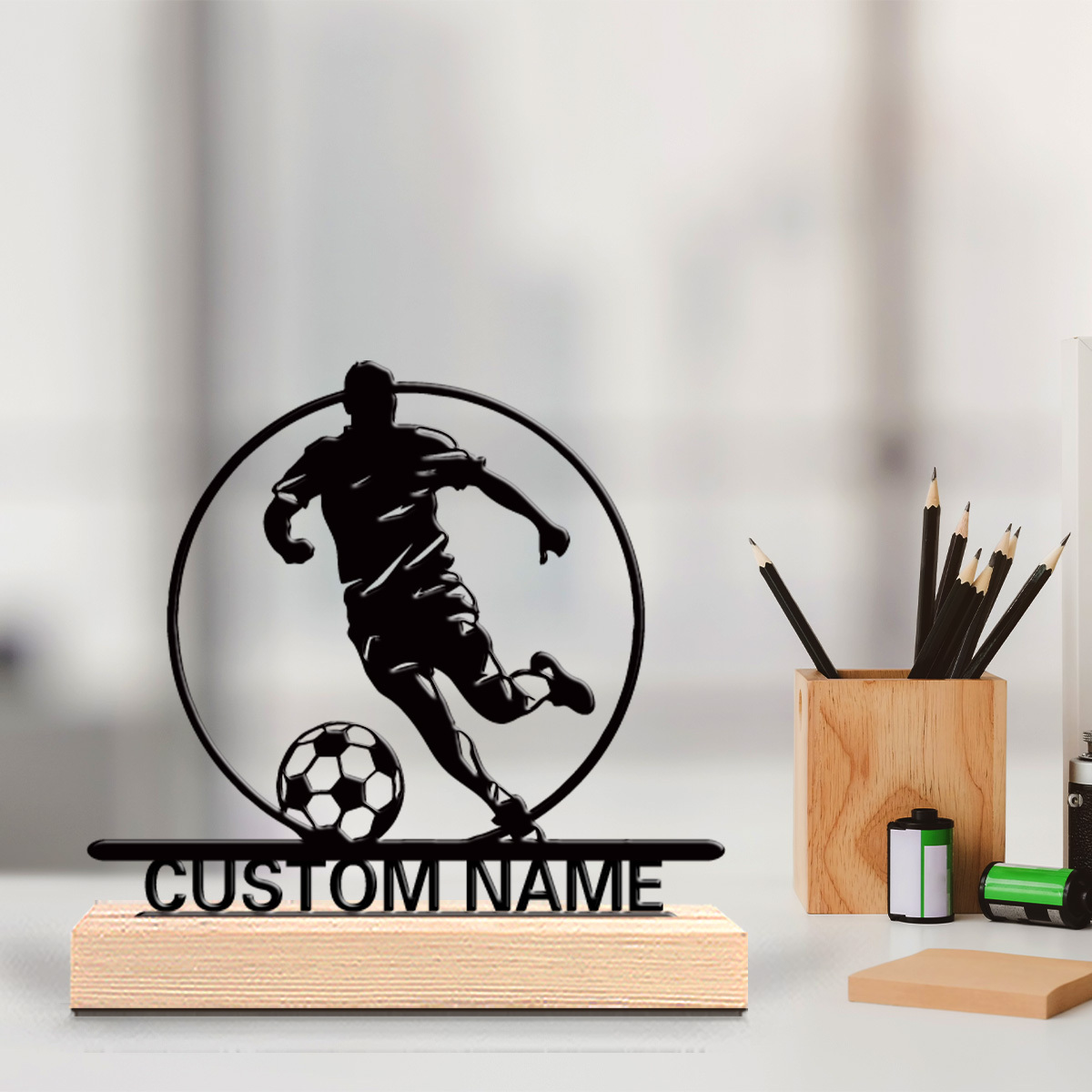 Home Decor Unique - İsme Özel Metal Futbolcu Heykeli, Ahşap