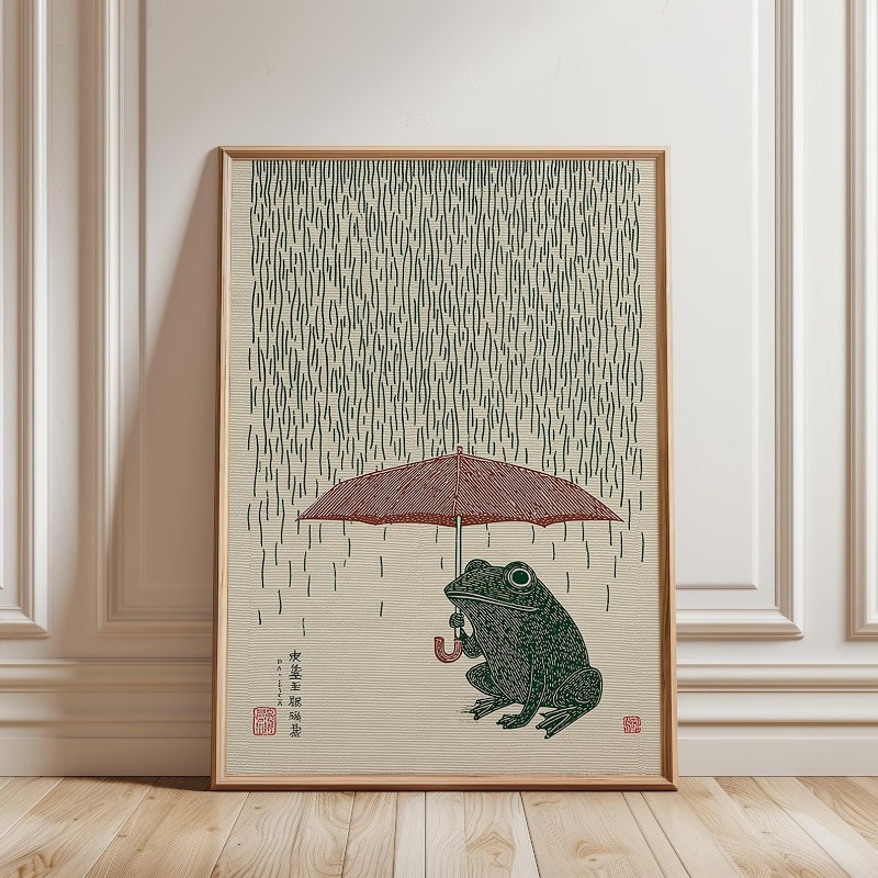 Home Decor Japanese - Japon Kurbağa Şemsiye Posteri, Sanatsal Baskı