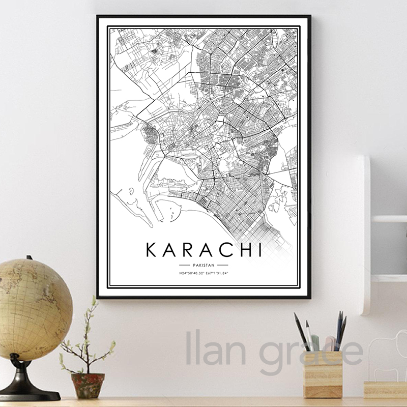 KARACHI şehir haritası Poster  - Home Decor Karachi incelemesi ve fiyatı
